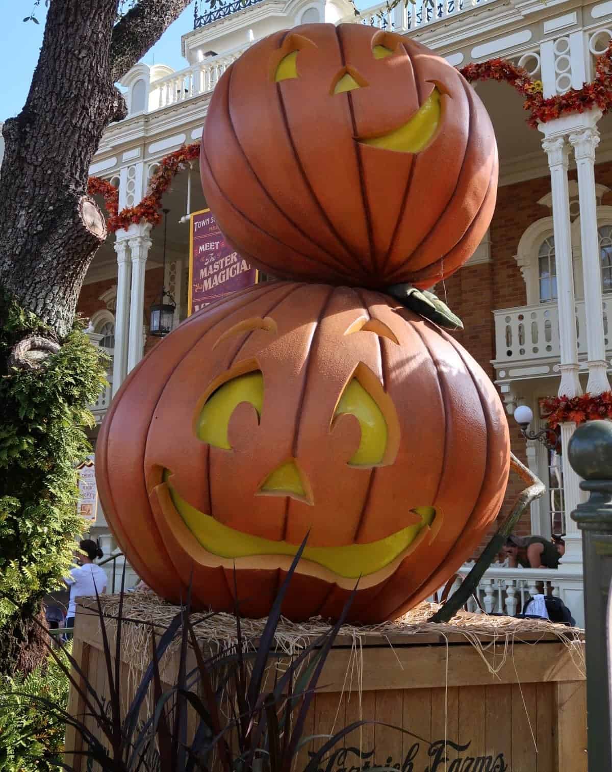 Fall décor greets guests entering Walt Disney World.