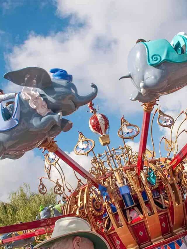 The thrill of the Flying Dumbo ride at Disneyland. It's a fun ride for babies.