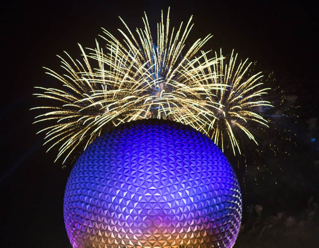 The fireworks over Spaceship Earth